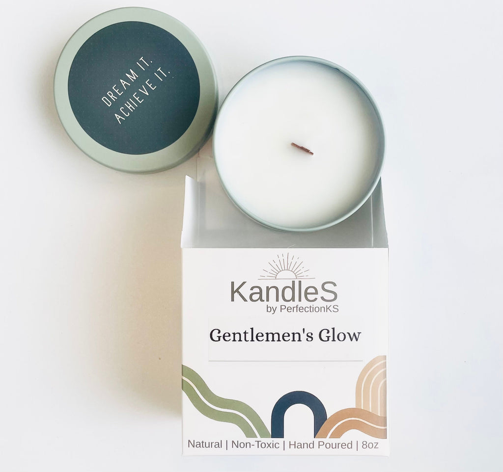 Gentlemen’s Glow Luxury Candle | 8oz Non-Toxic Soy Candle with Wooden Wick | Clean Burn