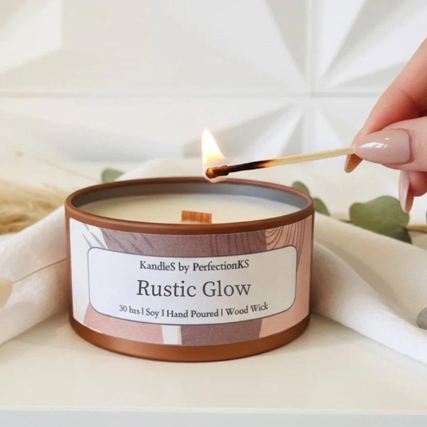 Rustic Glow Luxury Candle | 8oz Non-Toxic Soy Candle with Wooden Wick | Clean Burn